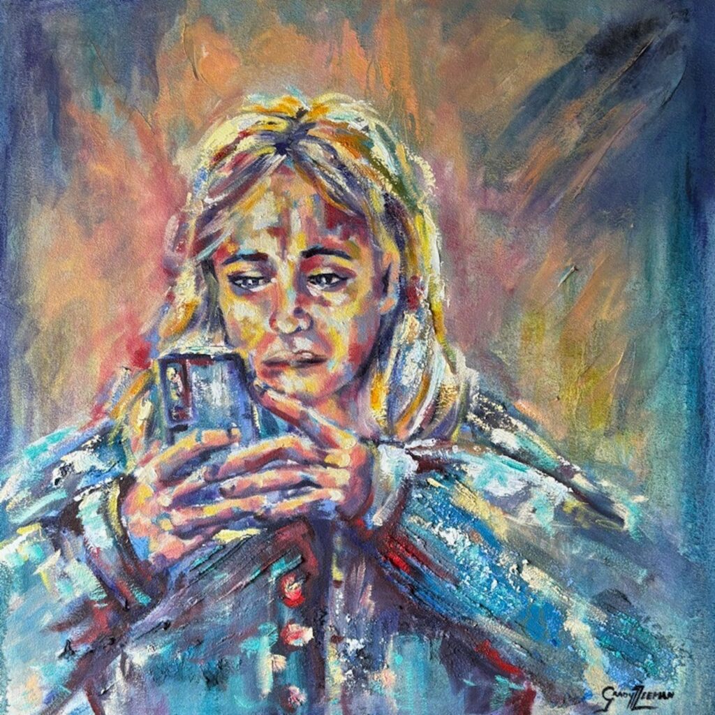grady t zeeman scrolling through truth oil on canvas
